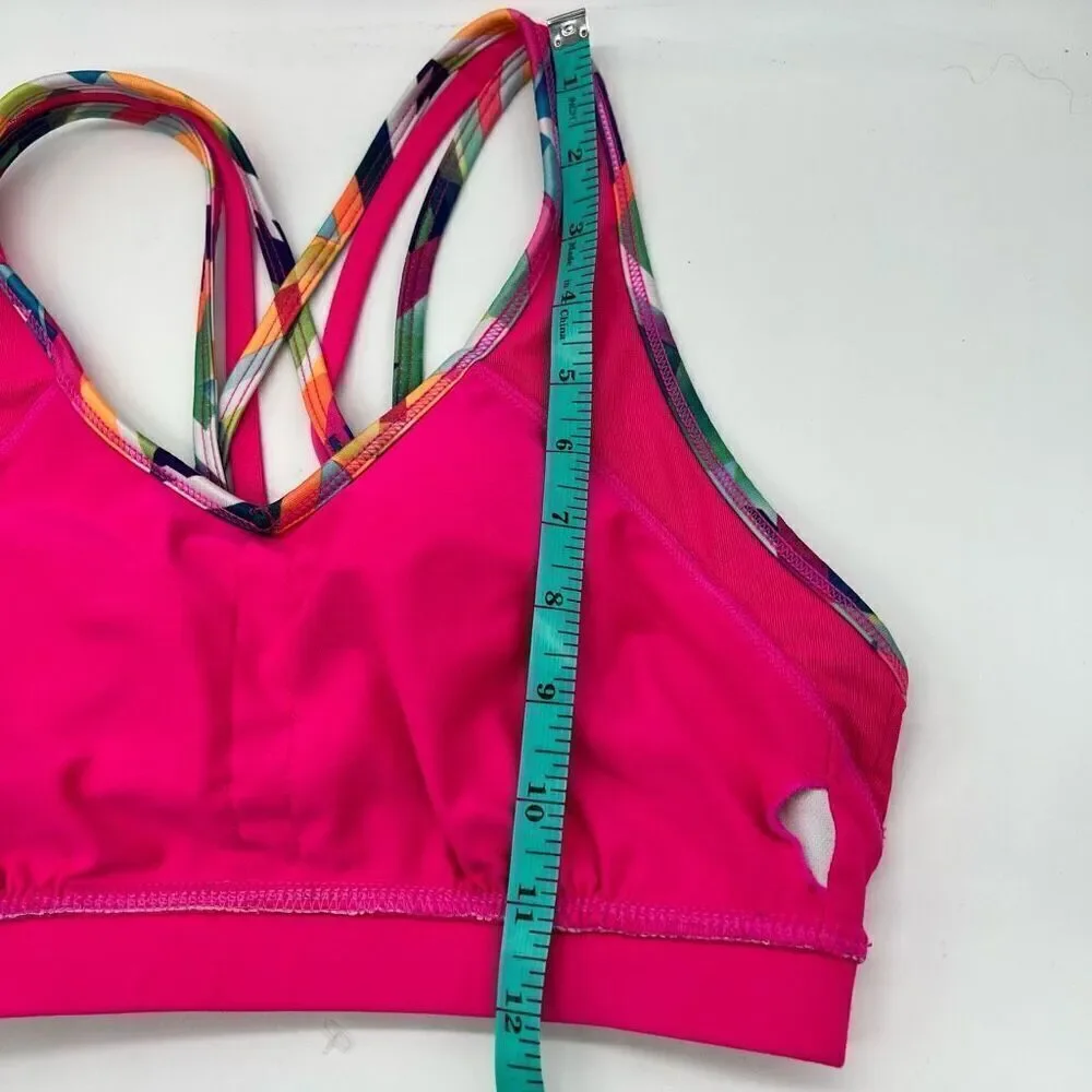 Avia Strappy Sports Bra Pink Multicolored Geometric Print Size Medium